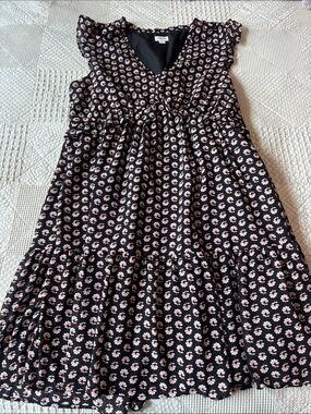 J. Crew Black Mini Dress with Pink Floral Print